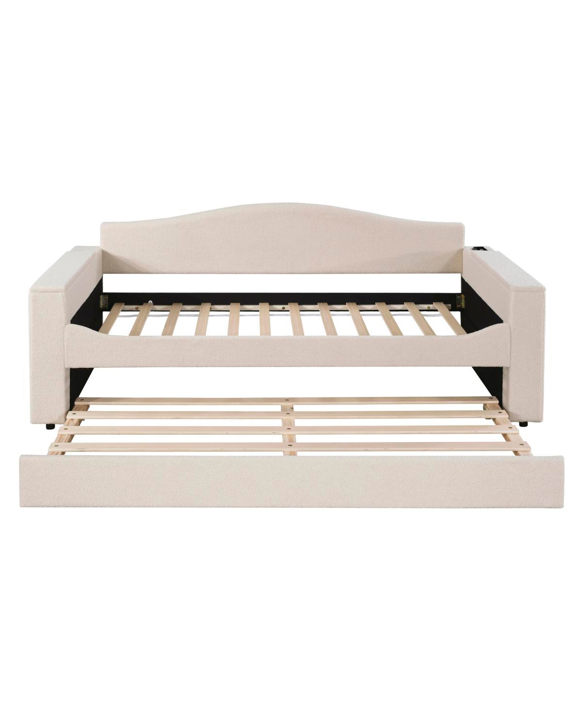 Simplie Fun Gray upholstered daybed with storage, trundle, Bluetooth audio