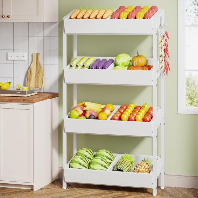 Wood Fruit and Vegetable Basket Stand Rack for Kitchen