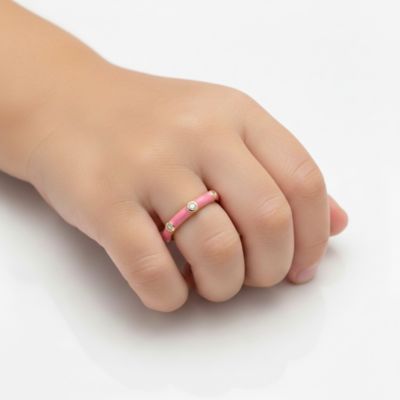 Kids/Teens 14k Gold Plated CZ Colored Enamel Bamboo-Inspired Ring