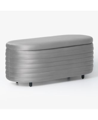 42" Wide Modern Upholstered Velvet Tufted Oval Storage Ottoman Bench