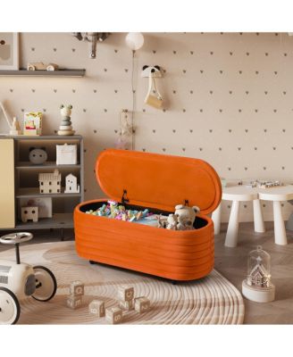 42" Wide Modern Upholstered Velvet Tufted Oval Storage Ottoman Bench