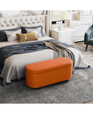 42" Wide Modern Upholstered Velvet Tufted Oval Storage Ottoman Bench