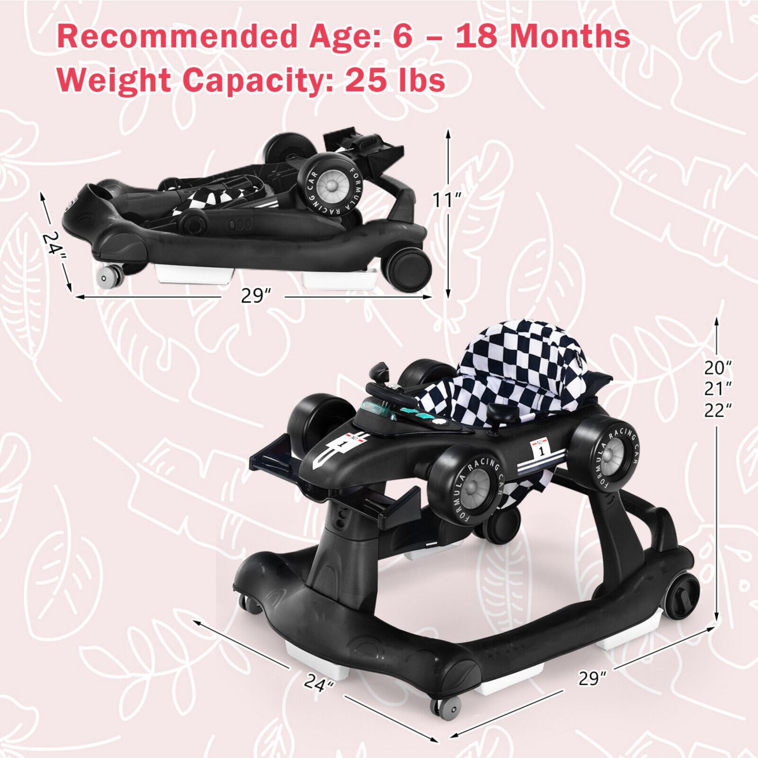 4 in 1 Foldable Baby Activity Push Walker with Adjustable Height
