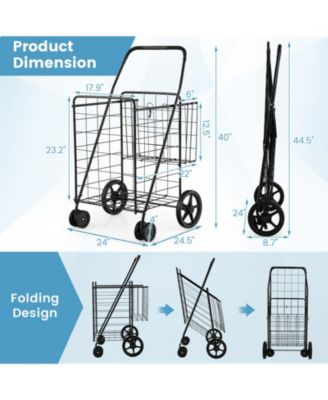 Folding Shopping Cart with Swiveling Wheels and Dual Storage Baskets