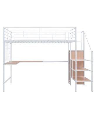 Metal Loft Bed with Desk, Ladder and Wardrobe