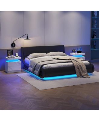  Modern LED Nightstand w/ Drawers