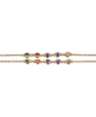 14k Gold Plated Multi Color Double Layer Rolo Chain Anklet, Adjustable Length