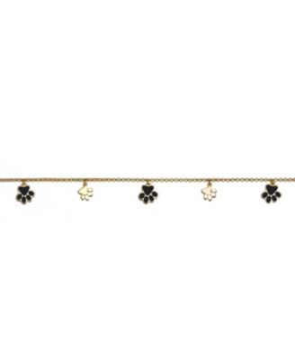 14k Gold Plated Enamel Puppy Paw Dangle Charm Anklet, Adjustable Length