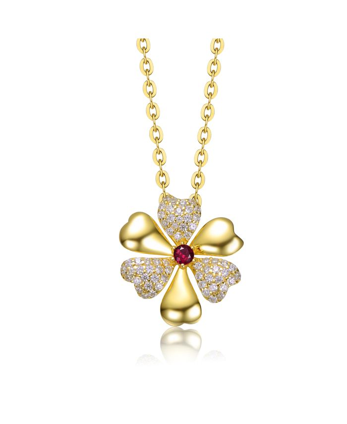 Rachel Glauber Sophisticated 14k Gold Plated Pave Flower Pendant Necklace