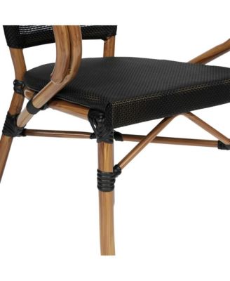 Mael Stacking Thonet Bistro Style Chair With Arms, Textilene Seat, And Bamboo Finished Metal Frame For Indoor/Outdoor Use