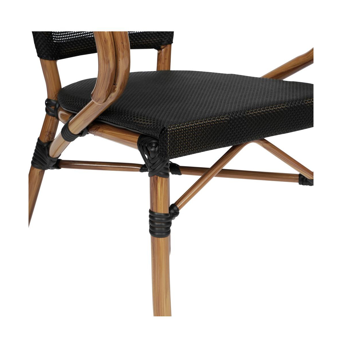 Merrick Lane Mael Stacking Thonet Bistro Style Chair With Arms, Textilene Seat, And Bamboo Finished Metal Frame For Indoor/Outdoor Use -natural