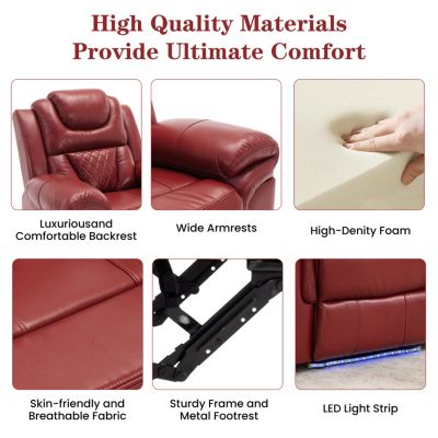 Single Peice Faux Leather Manual Recliner Chair with LED Lights for Home Theater