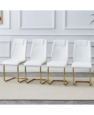 6-piece Modern Golden Leg Dining Chairs, White PU