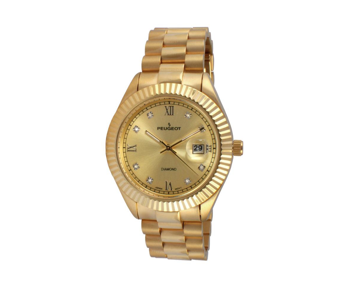 Men's 40mm Gold dial 14K Gold Plated Genuine Diamond Dial Watch with Gold-Tone Bracelet Strap - Gold