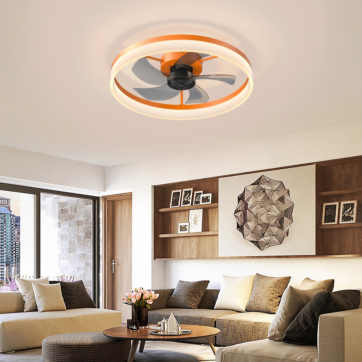 Streamdale Furniture Ceiling Fans With Lights Dimmable Led Embedded Installation Of Thin Modern Ceiling Fans - Orange