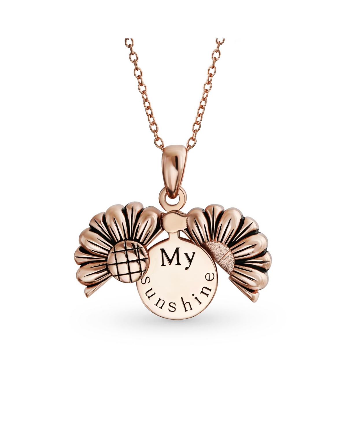 Personalize Floral Flower Inspirational Saying My Sunshine Words Sunflower Open Locket Pendant Necklace Girlfriend Rose Gold Plated Ster