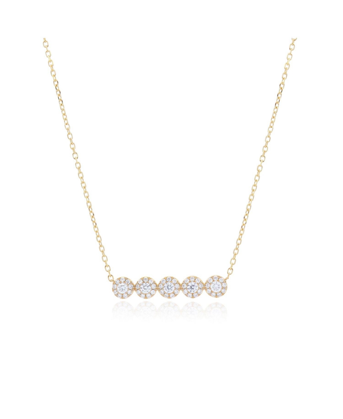 Round Diamond Halo Bar Necklace - Gold