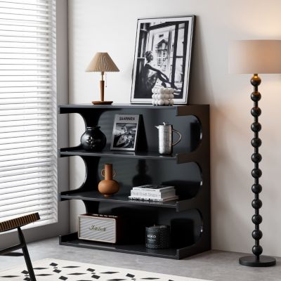 4-Tier Black Book Shelf & Coffee Table