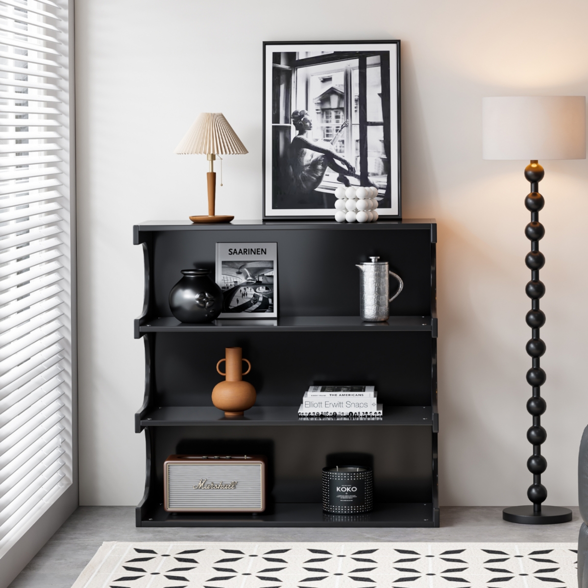 Streamdale Furniture 4-Tier Black Book Shelf & Coffee Table