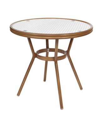 Celia Bistro Style Table With Glass Top, Pe Rattan, 2 Stack Chairs, And Bamboo Finished Metal Frame For Indoor/Outdoor Use