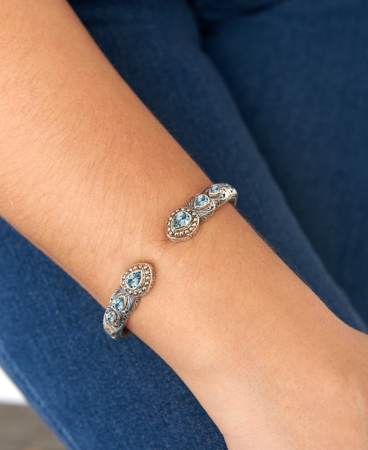 Devata Garnet & Bali Ubud Cuff Bracelet in Sterlingand 18K Gold - Silver