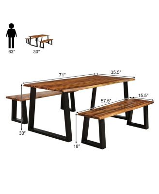 Picnic Table Set Acacia Wood 3 Piece Table Bench Outdoor Patio