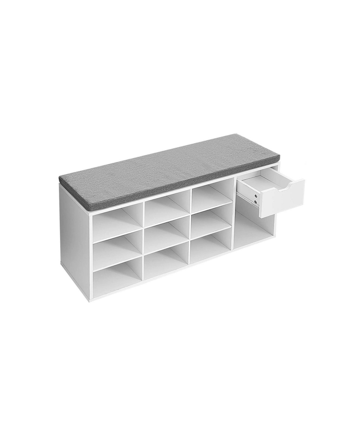 Slickblue Cubbie Shoe Cabinet Storage Bench with Cushion, Adjustable Shelves,- White