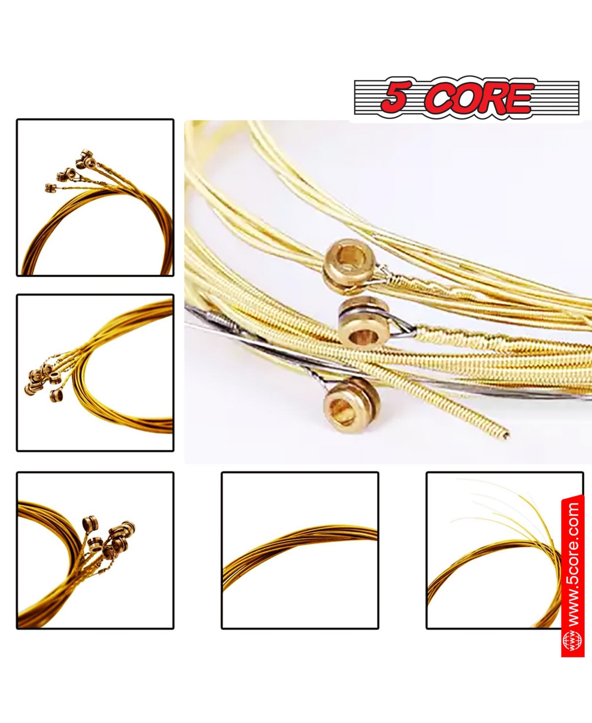 5 Core Guitar Strings • 0.010-0.047 Steel Gauge • w Deep Bright Tone for 6 String Acoustic Guitars - Gs Ac Brss
