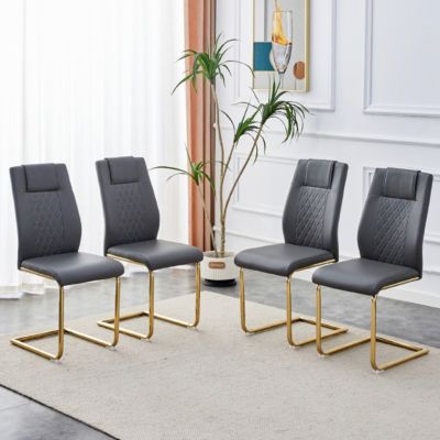  4 Gray+Pu Dining/Restaurant Chairs With Gold Legs