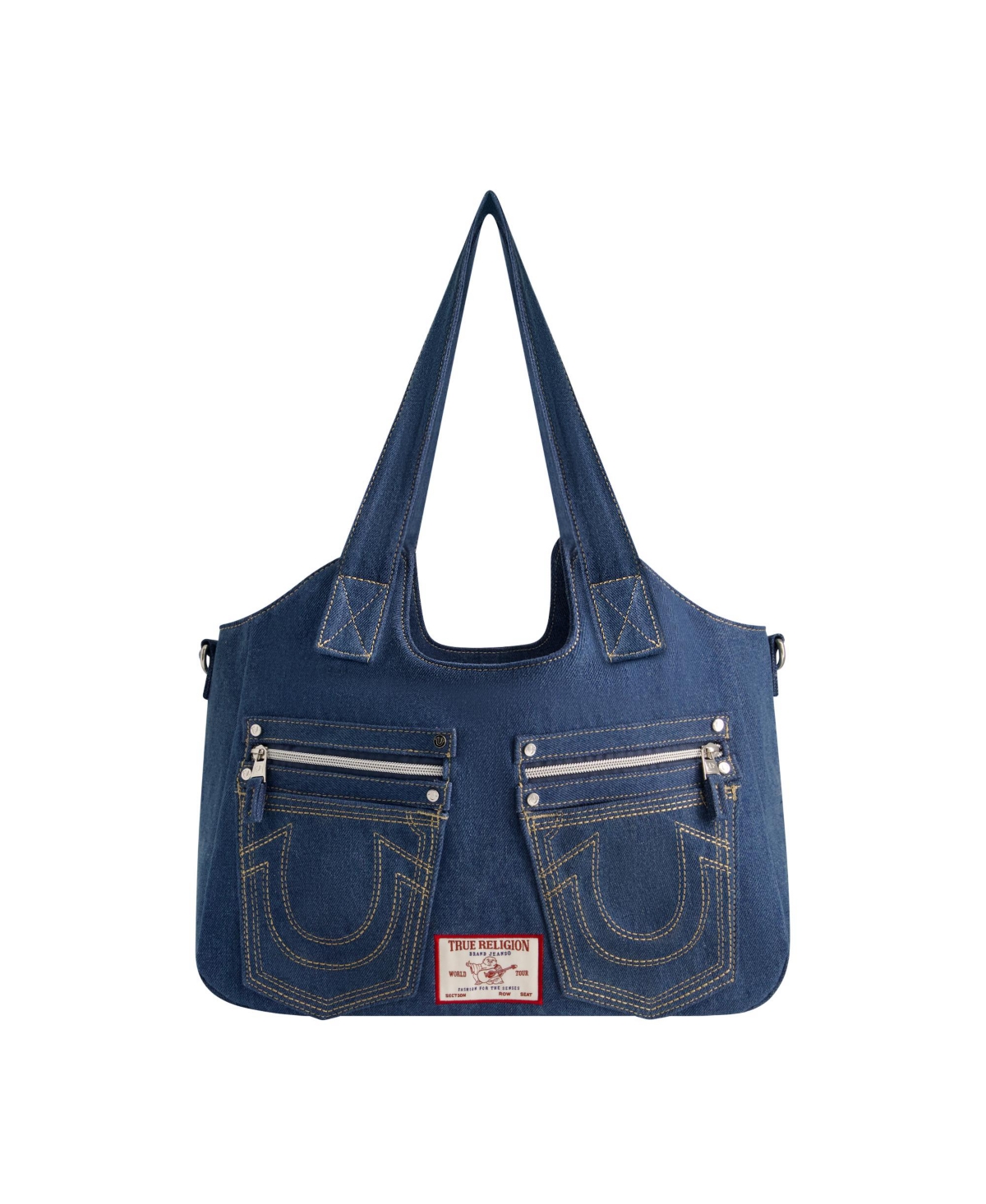 Horseshoe Stitch Denim Satchel - Medium blue