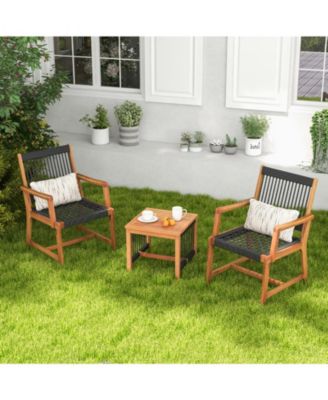 3 Pieces Acacia Wood Patio Conversation Sets with Armchairs Coffee Table