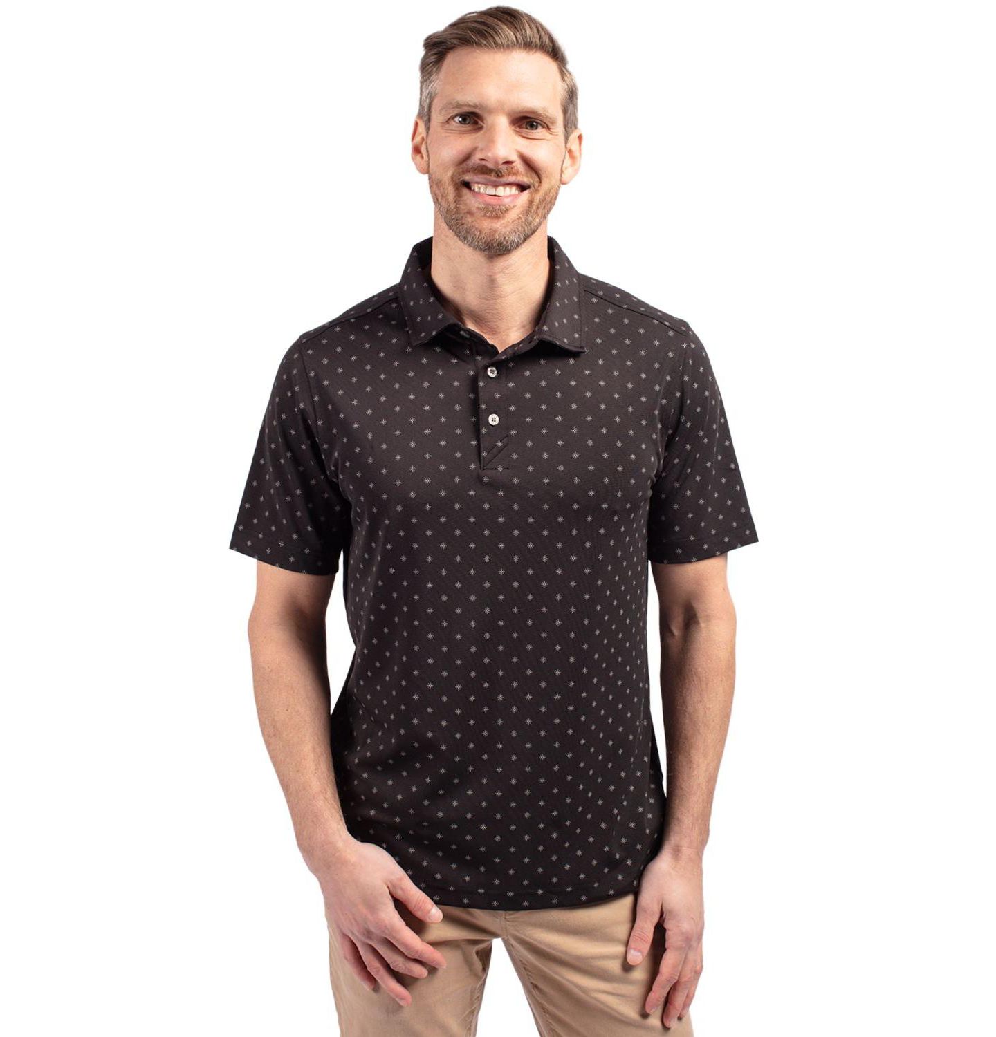Мужское поло Cutter & Buck Virtue Eco Pique Tile Print Recycled Polo Shirt, цвет: Чёрный — фото 1