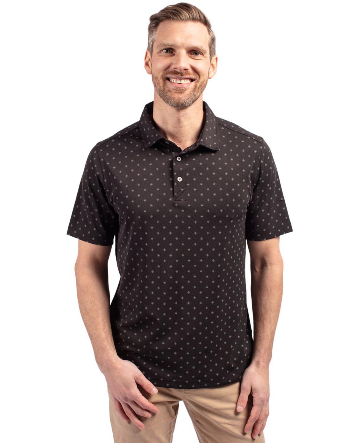 Virtue Eco Pique Tile Print Recycled Mens Tall Polo Shirt - White
