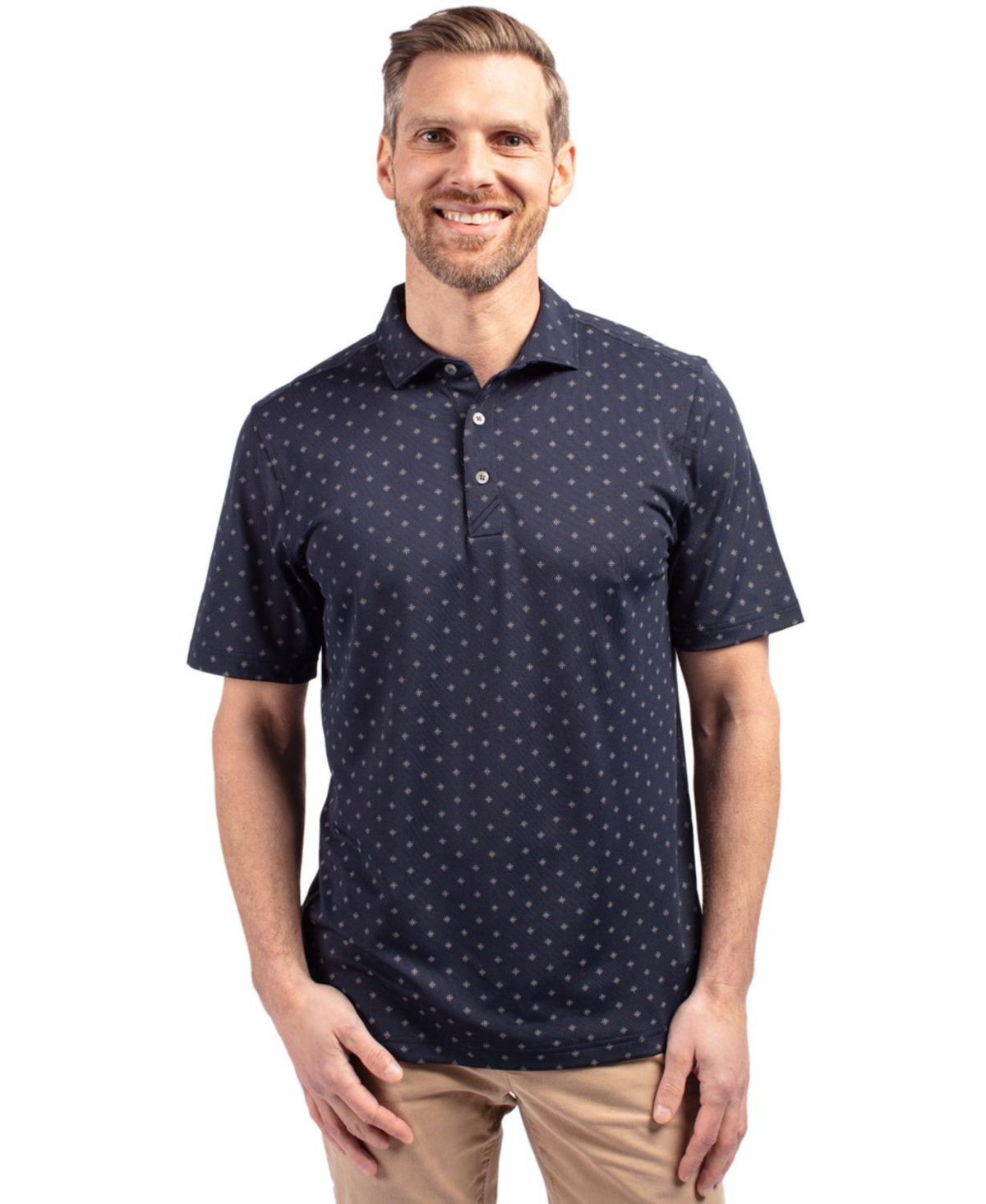 Virtue Eco Pique Tile Print Recycled Mens Tall Polo Shirt - White