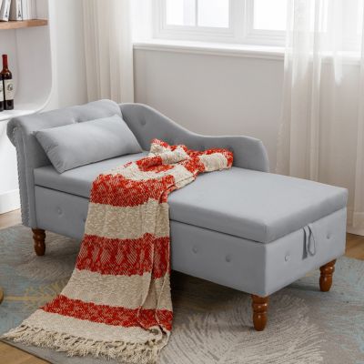 Velvet Chaise Lounge with Storage & Pillow