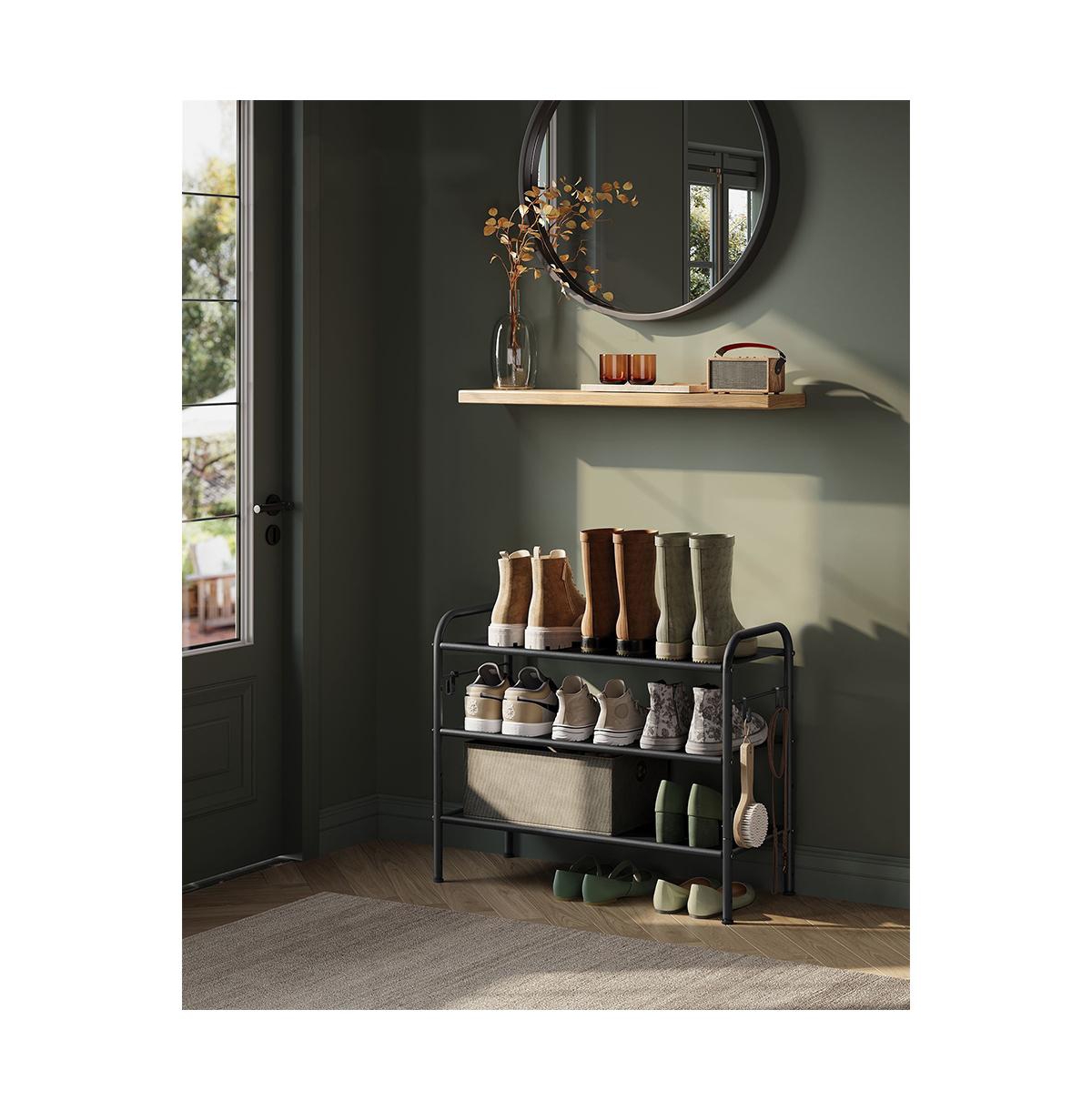 Slickblue Shoe Rack, Shoe Organizer, Metal Shoe Shelf Storage with Side Hooks, Height-Adjustable Shoe Rack