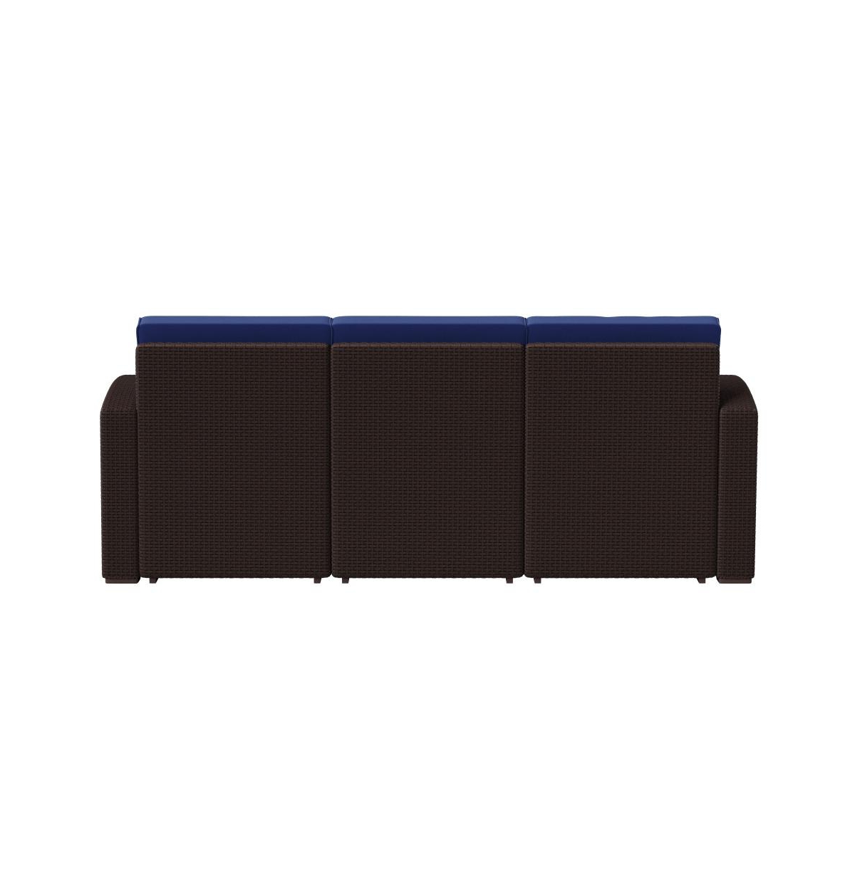 Merrick Lane Malmok Outdoor Furniture Resin Sofa Faux Rattan Wicker Pattern Patio 3-Seat Sofa With All-Weather Cushions -chocolate brow