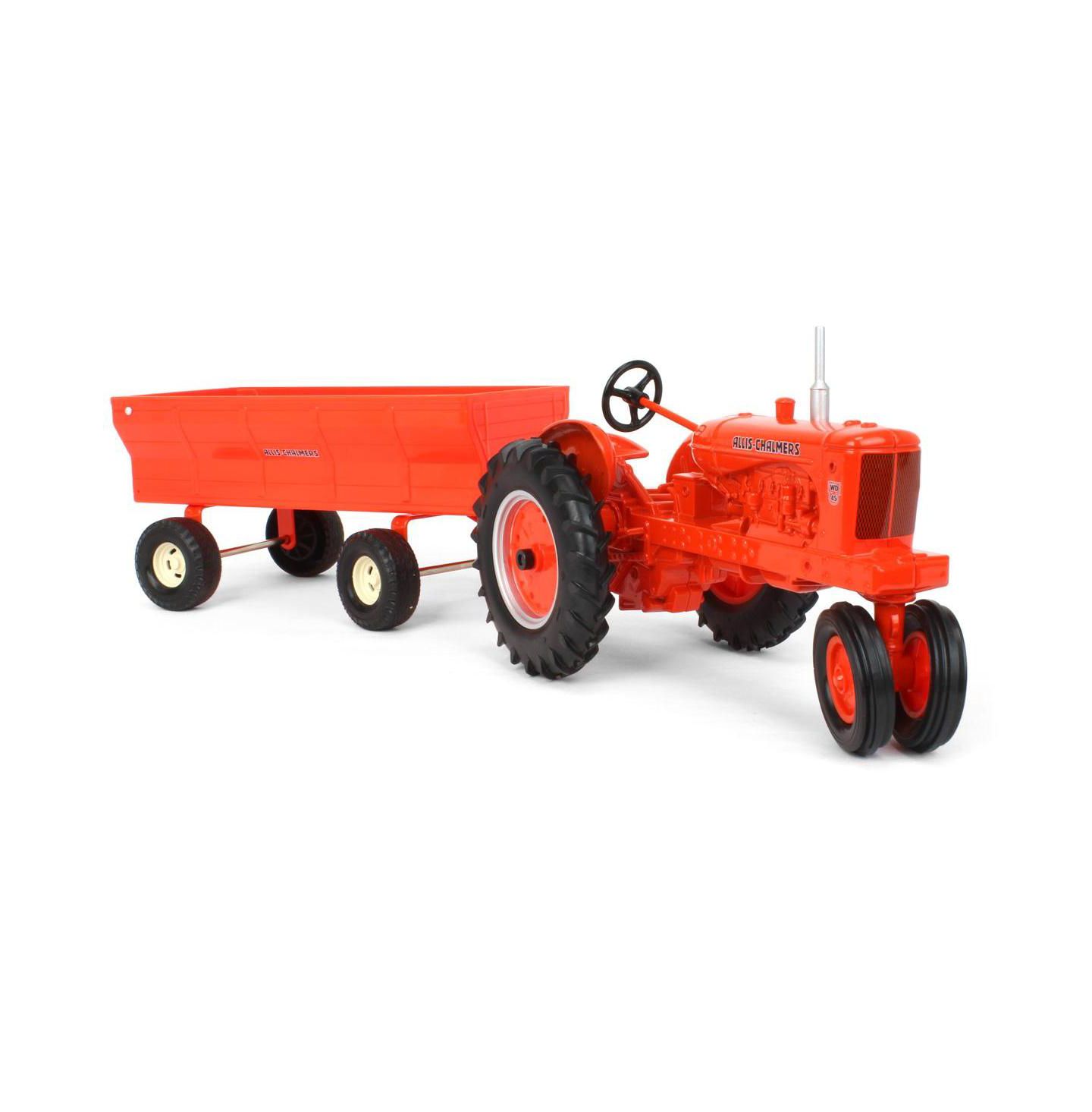 Детские игрушки ERTL 1/16 Scale Allis Chalmers WD-45 Die-Cast Steerable Front Wheel Tractor and Flare Box Wagon, 2-Piece Set — фото 3