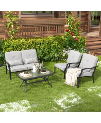 2 Piece Patio Metal Chairs with Seat and Back Cushions