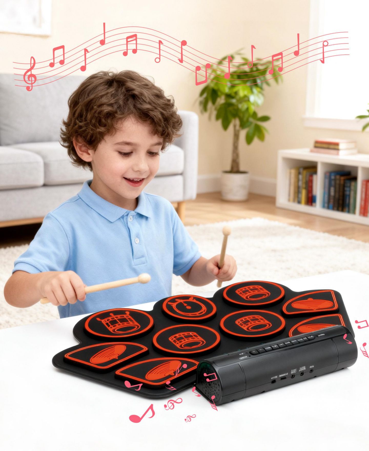 Детские игрушки SUGIFT Kids Roll-Up Electronic Drum Set with Speakers, Headphone Jack & Foot Pedals, цвет: Красный — фото 9
