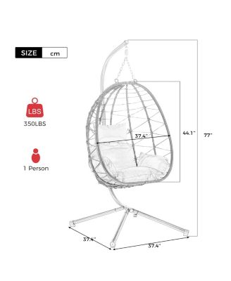 Wicker Hanging Egg Basket Hammock Chair With Stand and Removable Cushions, Red