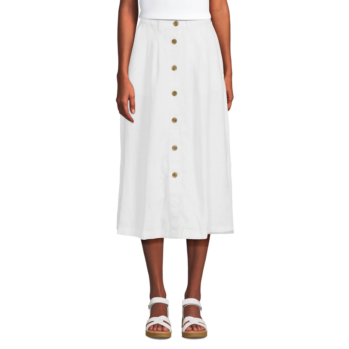 Women's Button Front Linen Midi Skirt - White