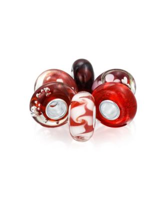 Mixed Set Of Bundle Pink Red White Stripe Swirl Floral Murano Glass Charm Bead Spacer Sterling Silver Core Fits European Bracelet
