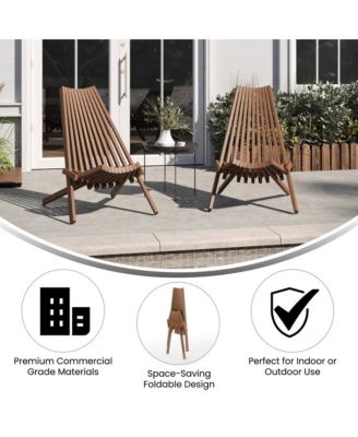 Dubois Indoor/Outdoor Solid Acacia Wood Low Profile Lounge Folding Chair For Use With Backyard, Patio, Sunroom, Porch, Garden