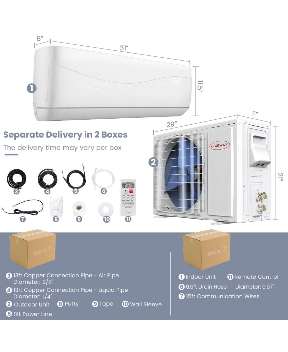 Sugift 12000 Btu 17 SEER2 208-230V Ductless Mini Split Air Conditioner and Heater