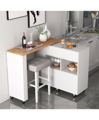 Reversible Folding Kitchen Island Cart with Wine Rack and Spice Rack