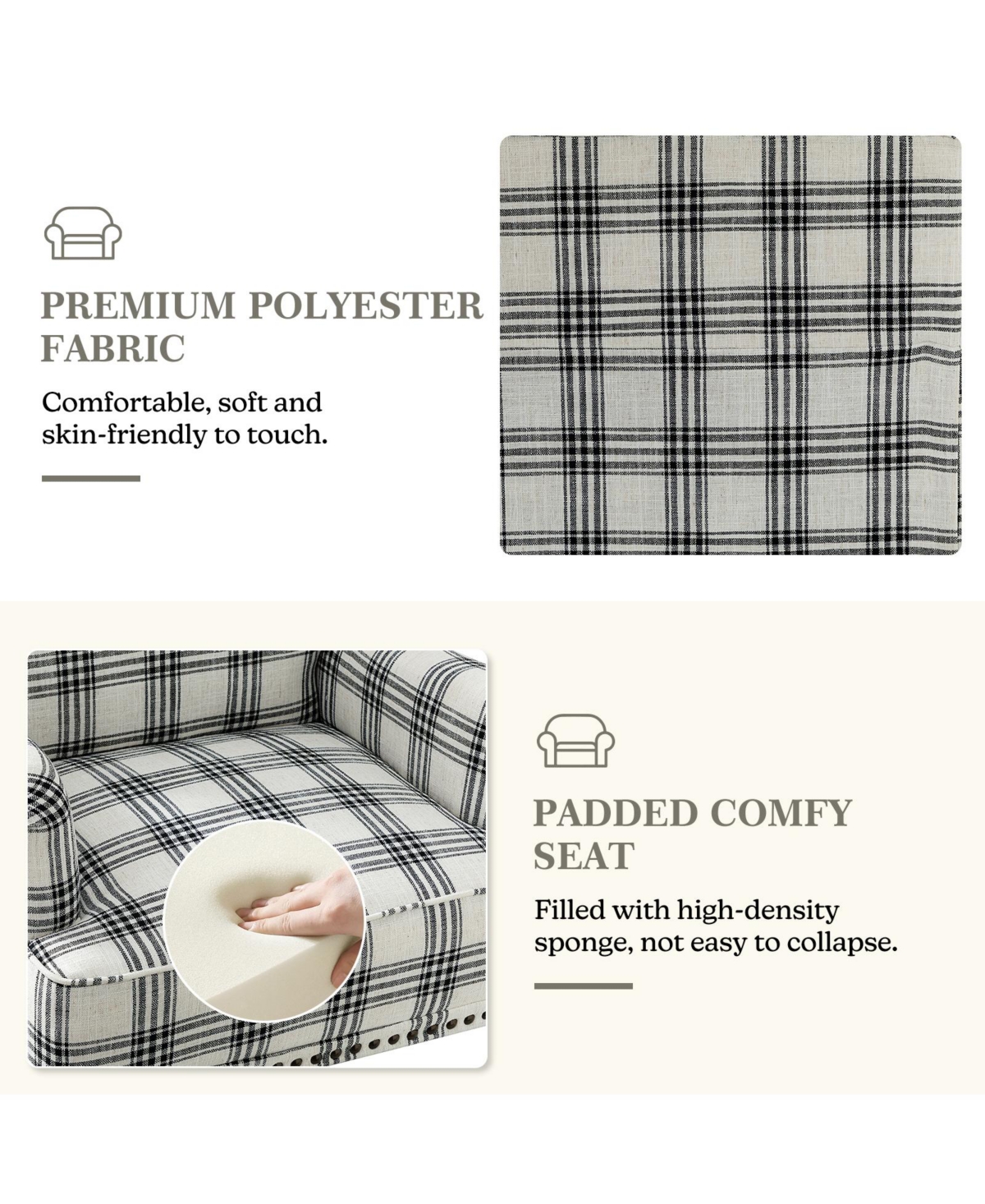 Ruarc Farmhouse Upholstered Armchair - Plaid Design Accent Chair