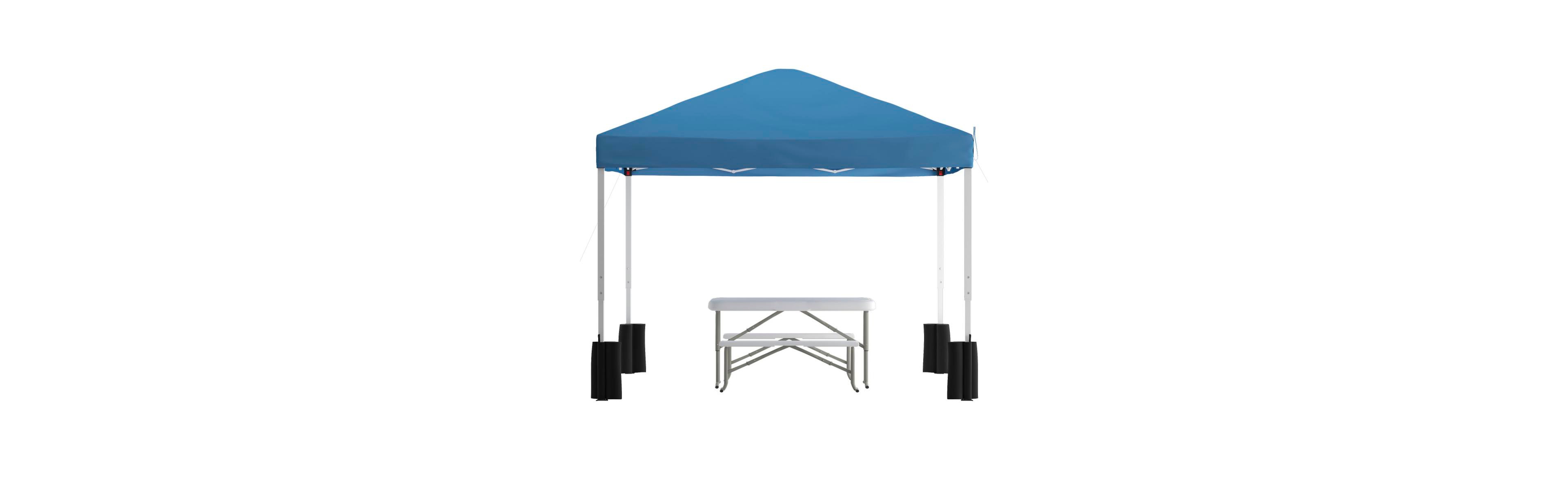Portable Tailgate And Camping Set With Pop Up Event Canopy Tent Wheeled Case Folding Table Benches