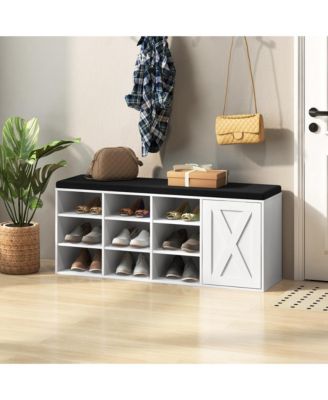 Shoe Bench w/Padded Cushion 9-cube Adjustable Storage Shoe Rack