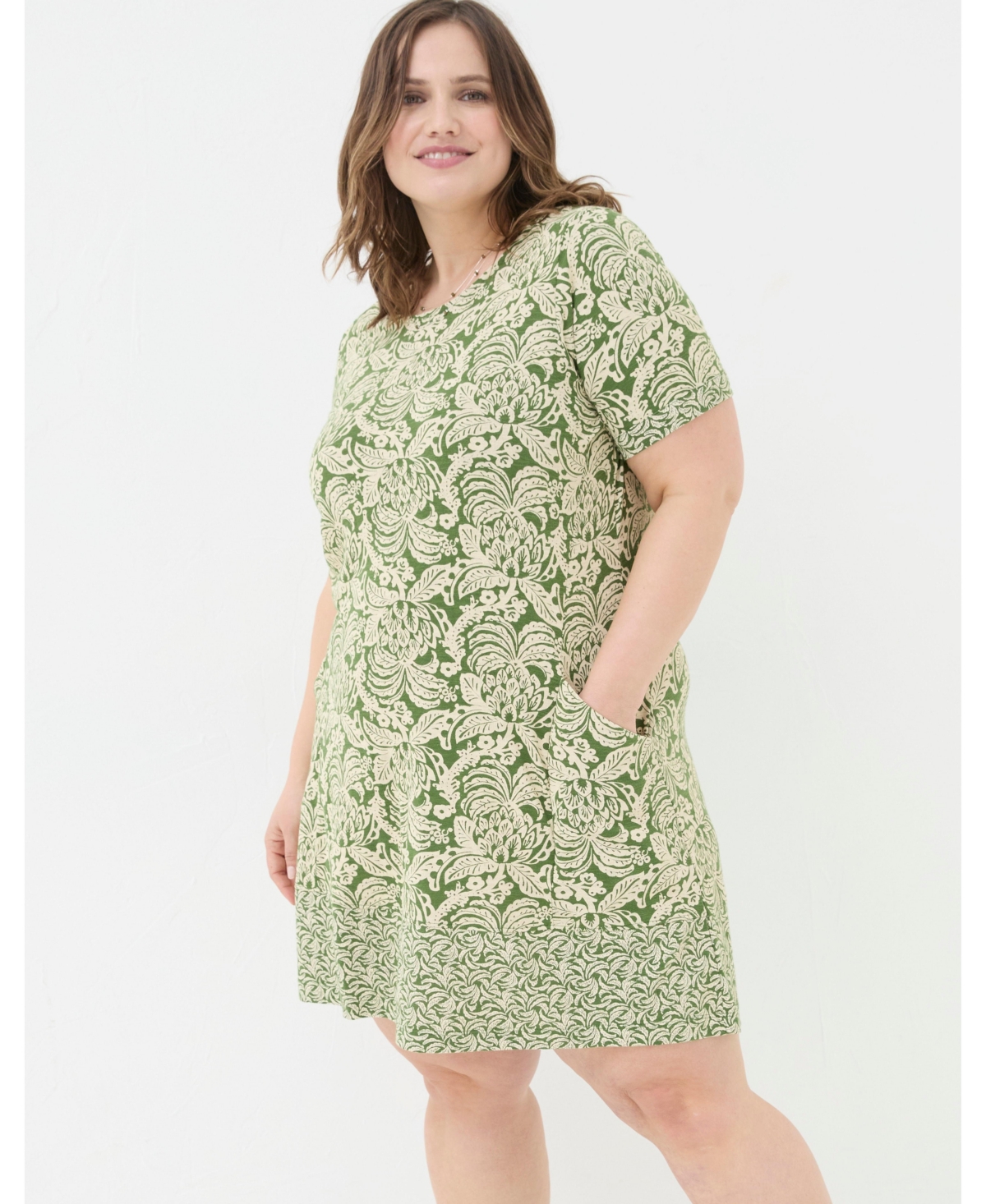 Plus Size Simone Damask Floral Jersey Dress - Dark green